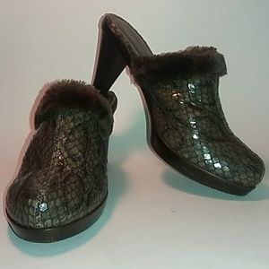 A. MARINELLI Faux Fur Snakeskin Clog Mules 6.5M